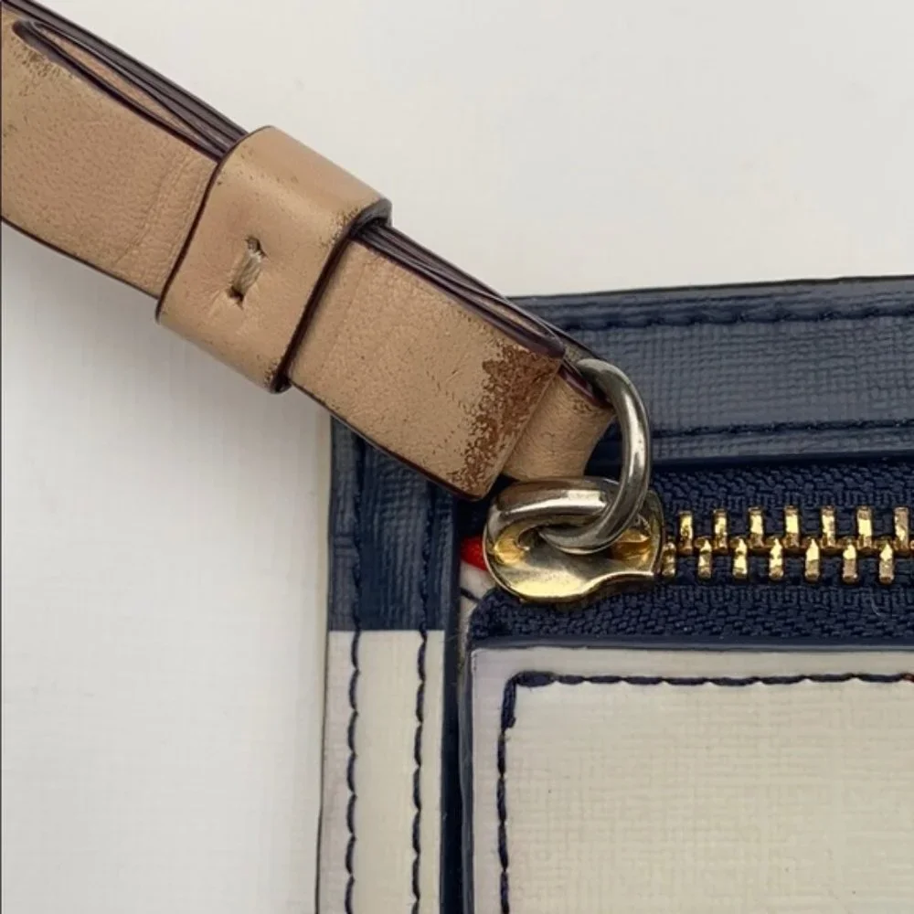 Kate Spade Cameron Slim Bifold wallet Bone Navy Stripe